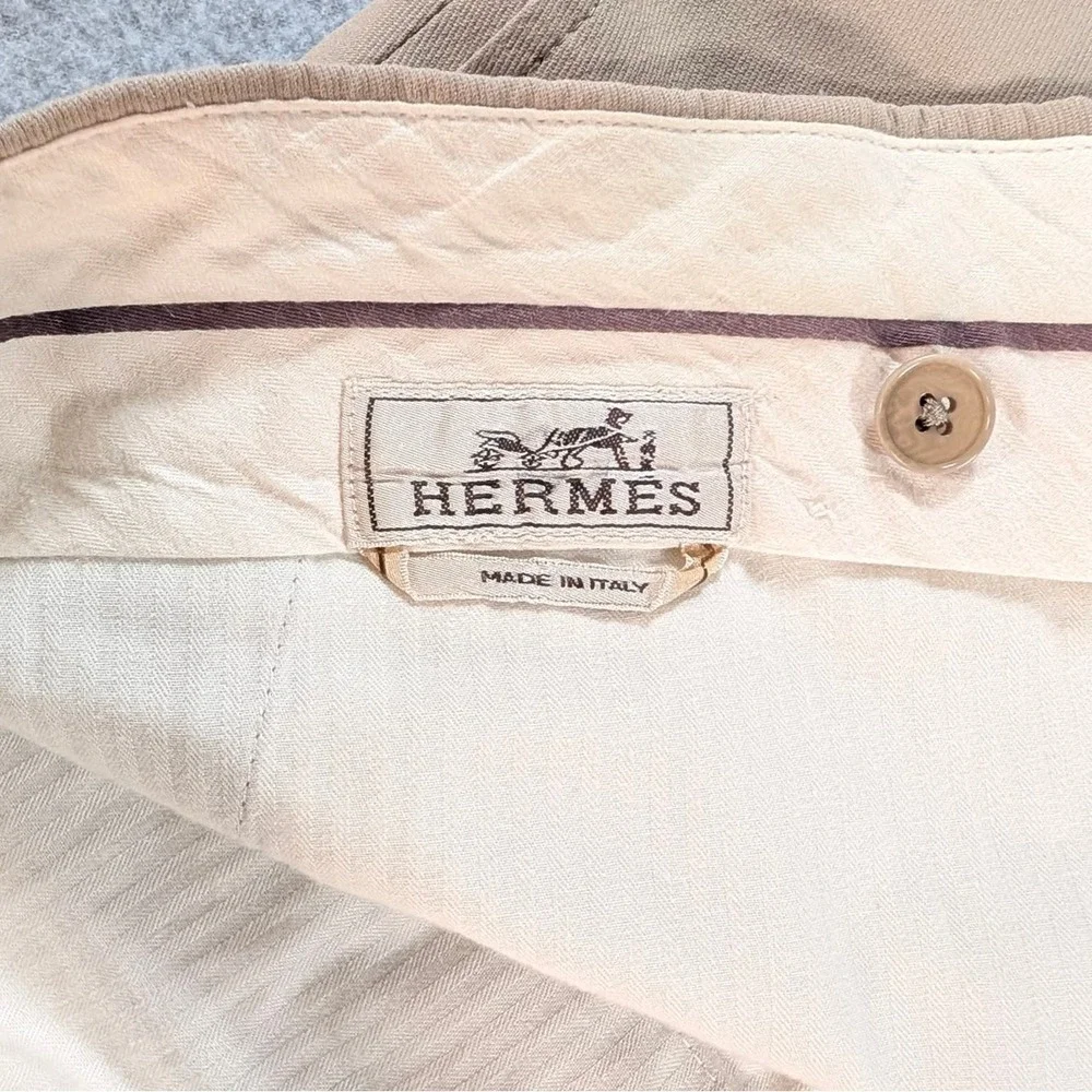 Hermes Mens Tan Chino Trousers Rope Detail Flat Front Pant Made in Italy 33x30.5